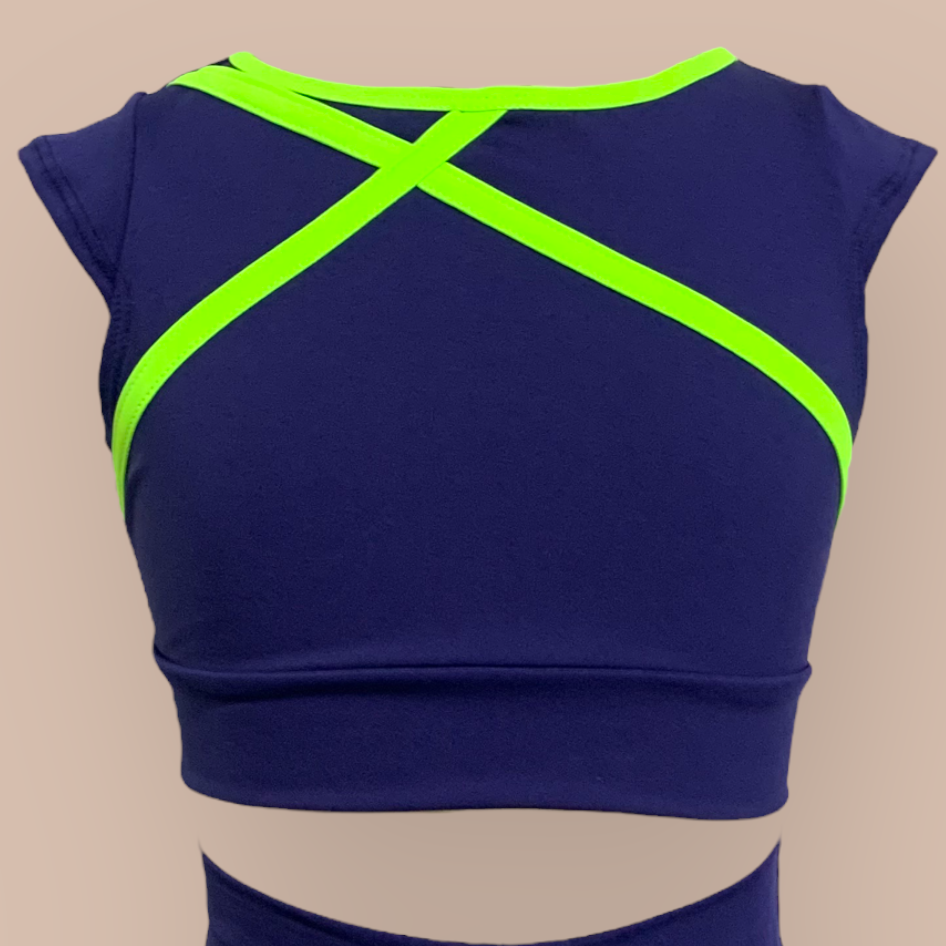 Zara Top: Navy x Neon Green- LAST CALL – opradancewear