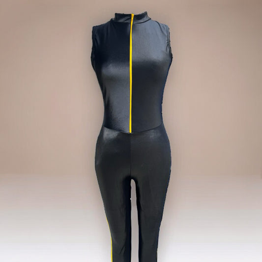 Wet look, sleek, and a touch of cool in a yellow zipper and bold stripe on the side of the leg. Our Milan Jumpsuit got a Kill Bill override. Question is... are you ready to rock it? 