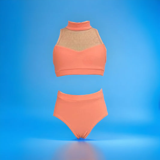 The pantone color of the year, this peach set and top is the perfect compliment to your dancers wardrobe. Wear it as is for class or amp it up for the stage! Mix it with any of these tones; fuschia, whites, aqua, lilacs for an array of genres and sensations. 