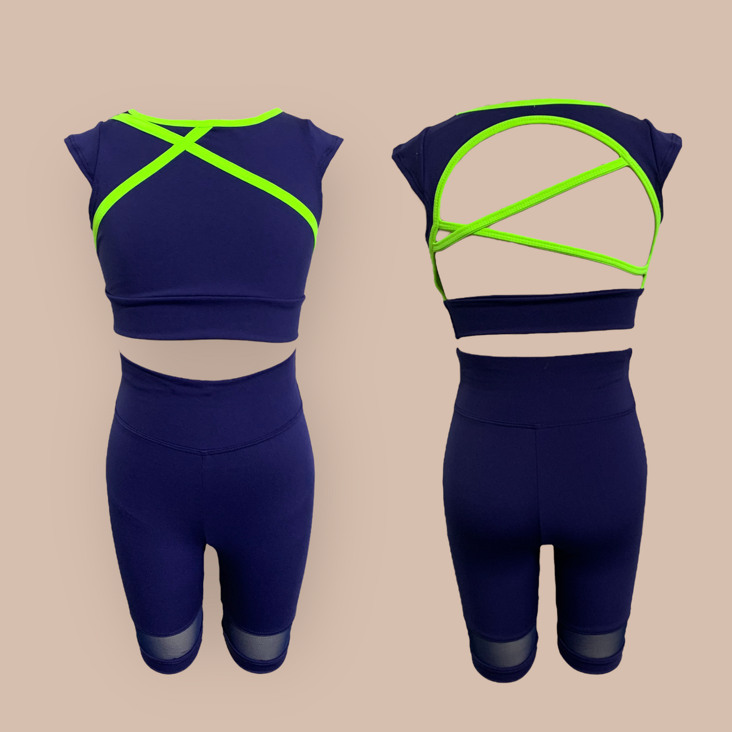 Zara x Caged Set Saver : Navy x Neon Green-Set-opradancewear